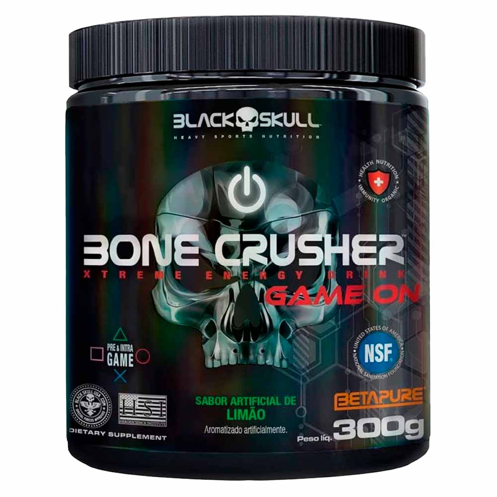 Pré Treino Bone Crusher Game ON Limão 300g Black Skull