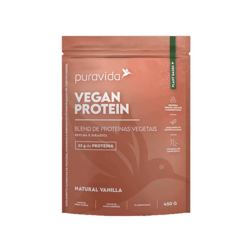 Vegan Protein Blend de Proteínas Vegetais Sabor Natural Vanilla 450g PuraVida