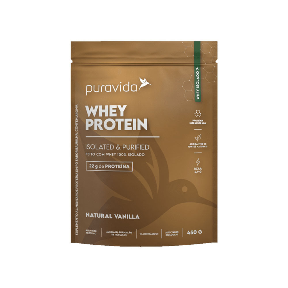 Whey Protein 100% Isolado Sabor Natural Vanilla 450g PuraVida