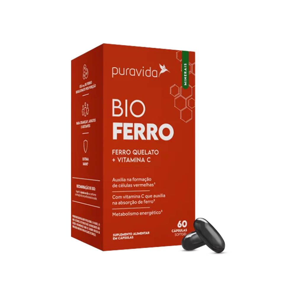 Bio Ferro Quelato e Vitamina C 60 Cápsulas Puravida