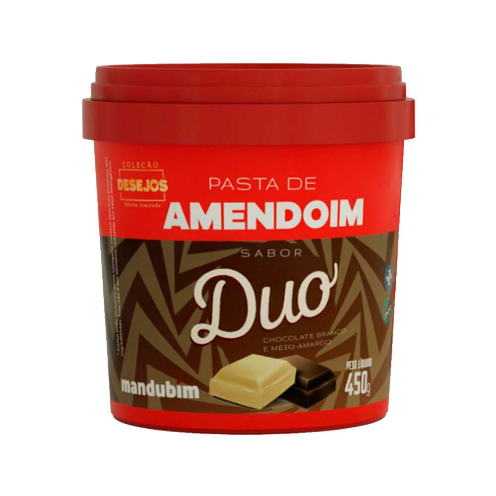 Pasta de Amendoim Chocolate Branco e Meio Amargo 450g Mandubim