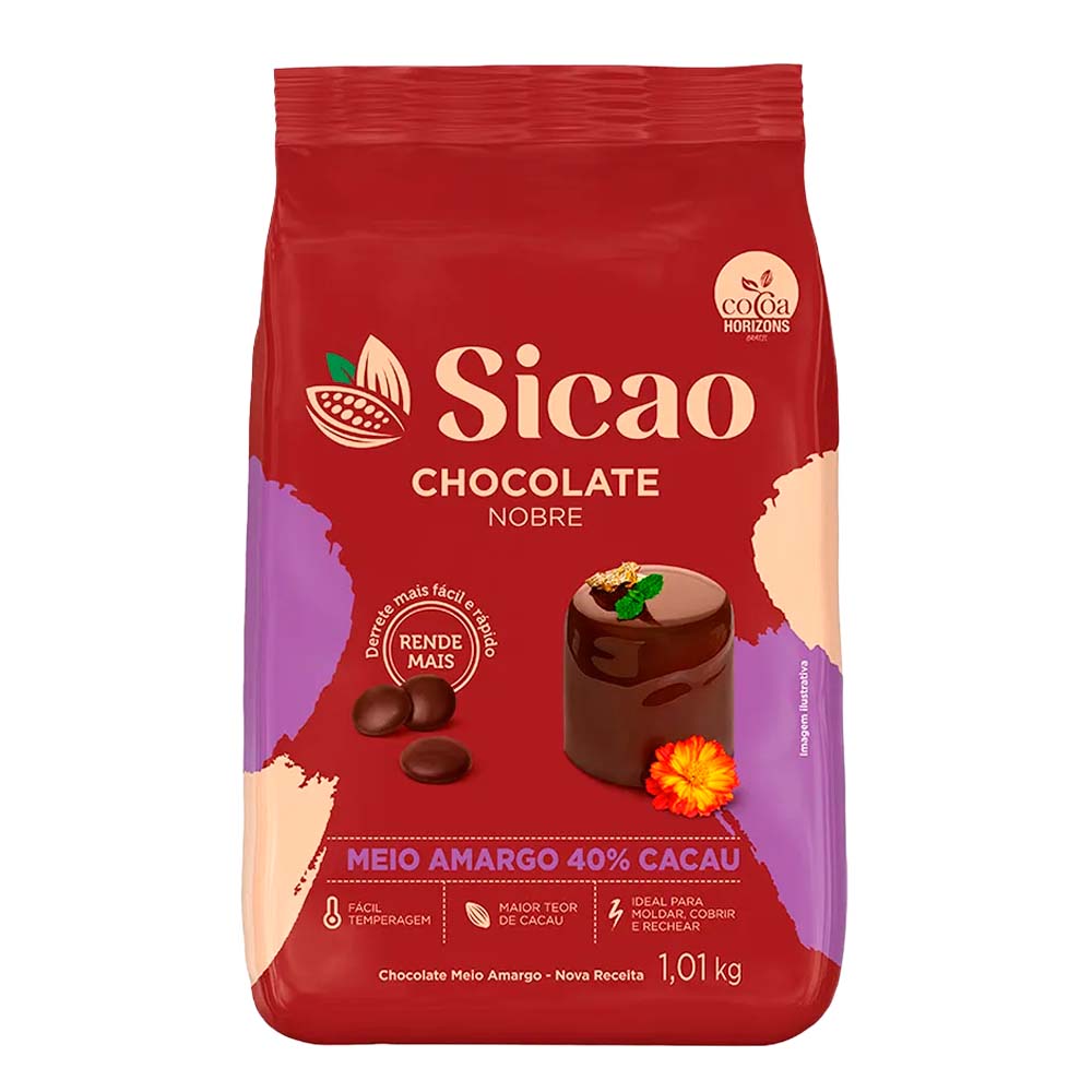 Moedas de Chocolate Nobre Meio Amargo 40% Cacau Sicao 1,01kg Barry Callebaut